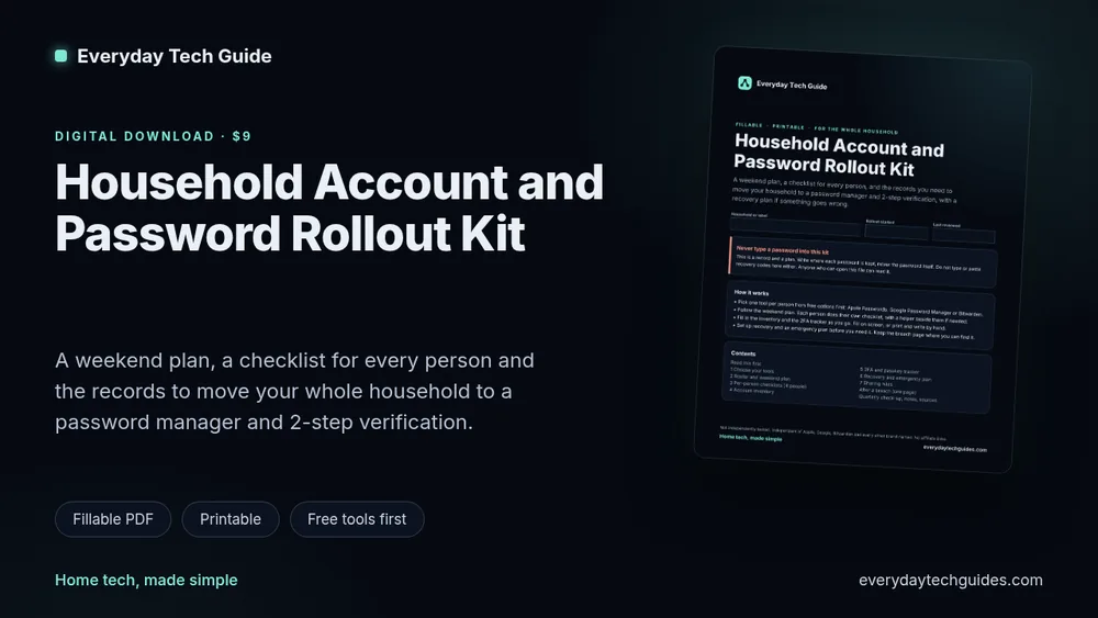 Household Account and Password Rollout Kit cover with the first page of the kit